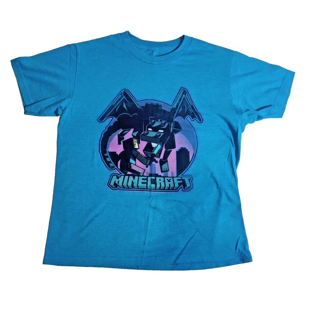 Minecraft Youth Boys Ender Dragon Battle Graphic Blue Shirt Size: M (8-10)